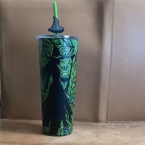 Wicked Elphaba Black & Green Botanical Tumbler with Straw - NWT
